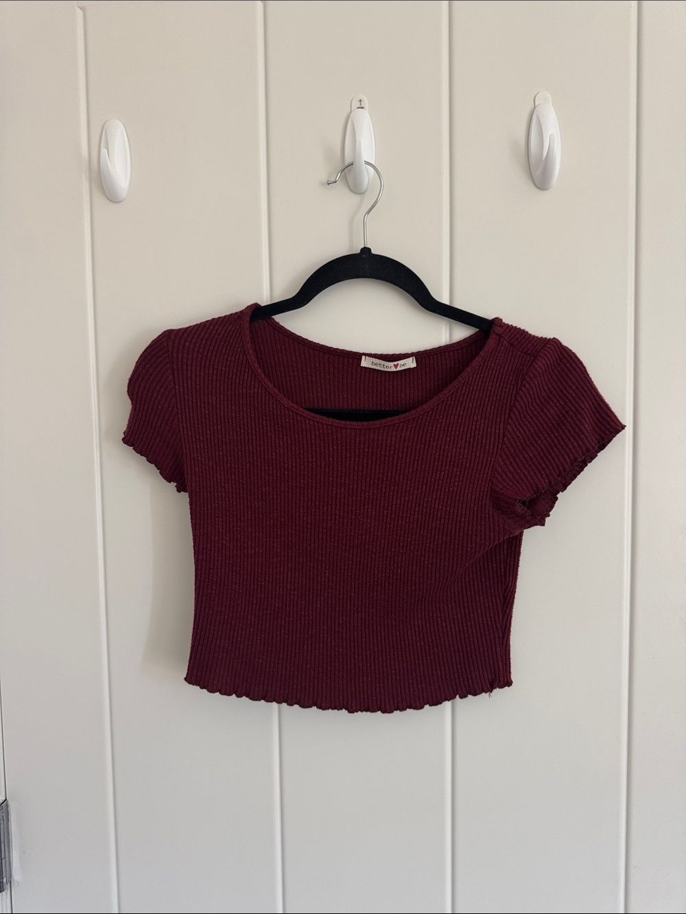 Ribbed Scoop-Neck Crop Top in Wine